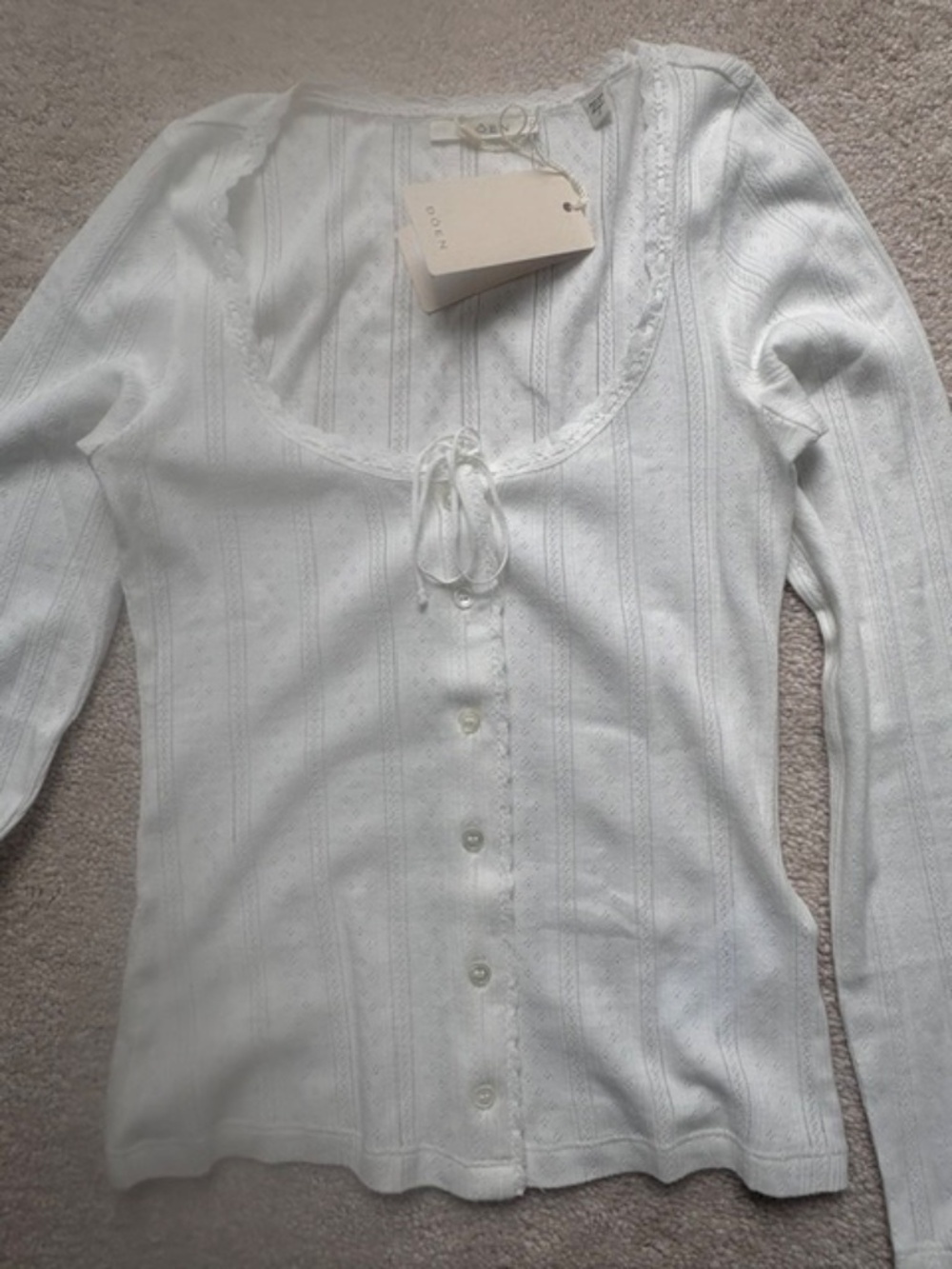 NWT Doen Lori Pointelle button up Tee in Salt (white), size Small - Picture 2 of 11